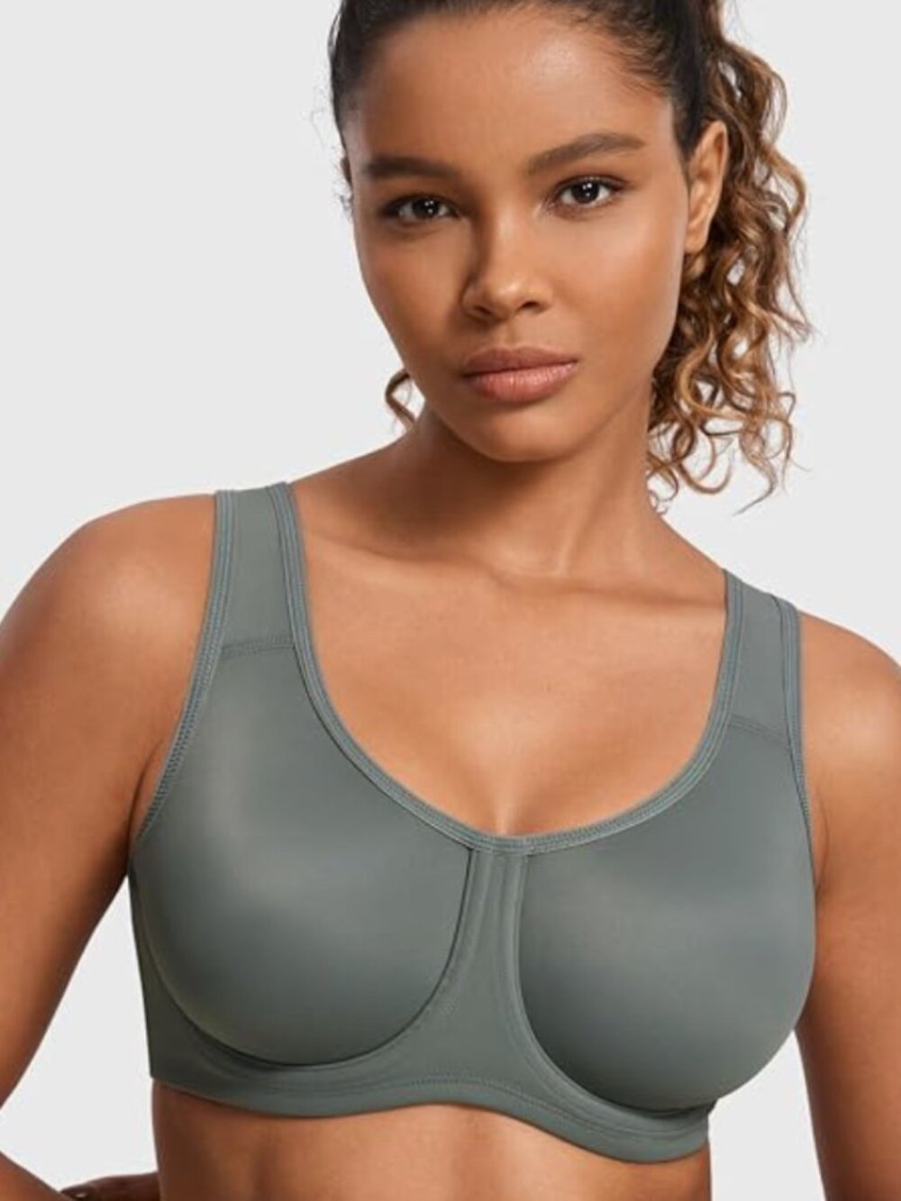 Syrokan A227 Women's High Impact Sports Underwire Max Control Bra Gray Sage 40D